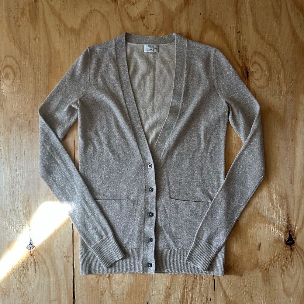 Wallace Beige Metallic Open Front Cardigan XS